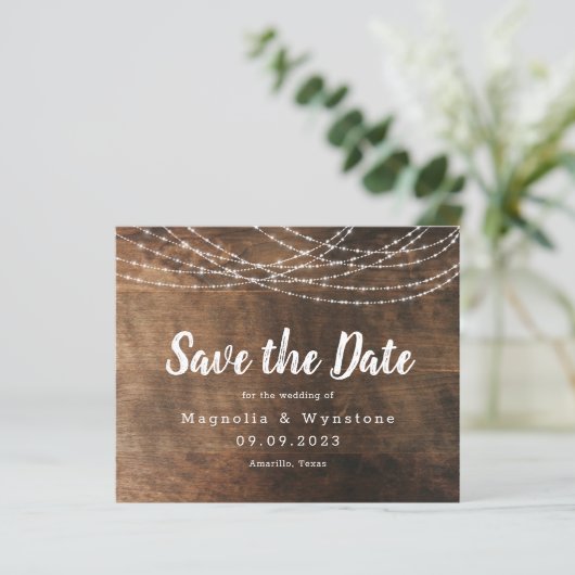 Rustic Wood String Lights Brush Weddenschap Sav (Staand voorkant)