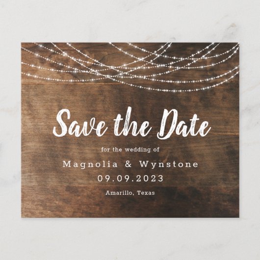 Rustic Wood String Lights Brush Weddenschap Sav (Voorkant)