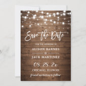 Rustic Wood String Lights Brush Weddenschap Save The Date (Voorkant)