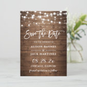 Rustic Wood String Lights Brush Weddenschap Save The Date (Staand voorkant)