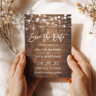 Rustic Wood String Lights Brush Weddenschap Save The Date