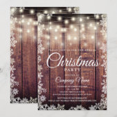 Rustic Wood String Lights Corporate Holiday Party Kaart (Voorkant / Achterkant)
