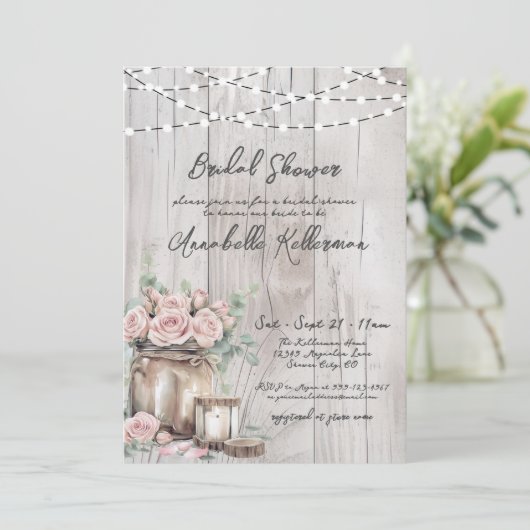 Rustic Wood String Lights Country Vrijgezellenfees Kaart (Staand voorkant)