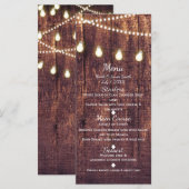 Rustic Wood & String Lights Country Wedding Menu (Voorkant / Achterkant)