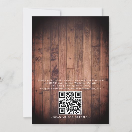 Rustic Wood String Lights Elegant QR Code Wedding Kaart (Achterkant)