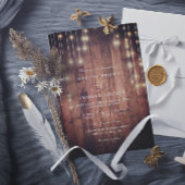 Rustic Wood String Lights Elegant QR Code Wedding Kaart
