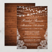 Rustic Wood String Lights en Lace Vrijgezellenfees Kaart (Voorkant / Achterkant)