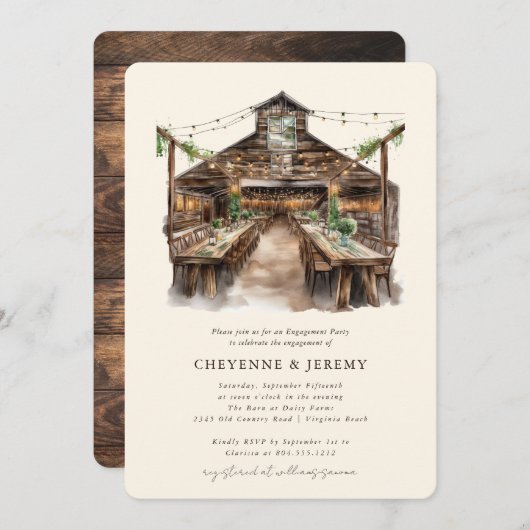 Rustic Wood String Lights Engagement Party Kaart (Voorkant / Achterkant)