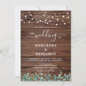 Rustic Wood String Lights Eucalyptus QR Weddenscha Kaart (Voorkant)