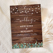 Rustic Wood String Lights Eucalyptus QR Weddenscha Kaart