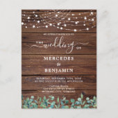 Rustic Wood String Lights Eucalyptus Wedding Invit Briefkaart (Voorkant)