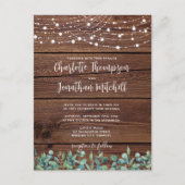 Rustic Wood String Lights Eucalyptus Wedding Invit Uitnodiging Briefkaart (Voorkant)