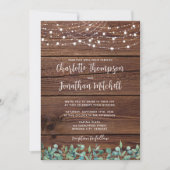 Rustic Wood String Lights Eucalyptus Wedding Kaart (Voorkant)