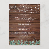 Rustic Wood String Lights Eucalyptus Wedding Uitnodiging Briefkaart (Voorkant)