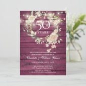 Rustic Wood String Lights Floral 50th Jubileum Kaart (Staand voorkant)