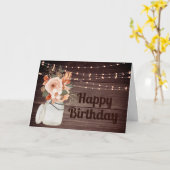 Rustic Wood String Lights Floral Birthday Kaart (Gele Bloem)