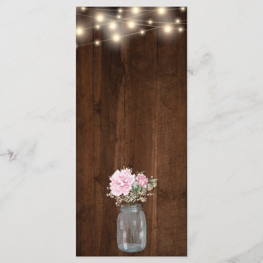 Rustic Wood String Lights Floral Mason Jar Menu (Achterkant)
