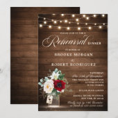 Rustic Wood String Lights Floral Rehearsal Dinner Kaart (Voorkant / Achterkant)