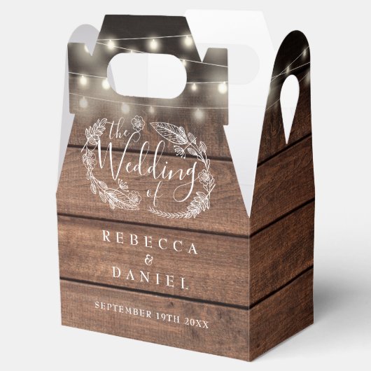 Rustic Wood String Lights Floral Wedding Bedankdoosjes (Geopend)