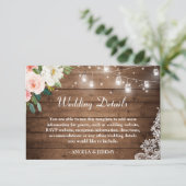 Rustic Wood String Lights Floral Wedding Details Informatiekaartje (Staand voorkant)