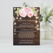 Rustic Wood String Lights Floral Wedding Details Kaart (Staand voorkant)