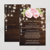 Rustic Wood String Lights Floral Wedding Details Kaart (Voorkant / Achterkant)