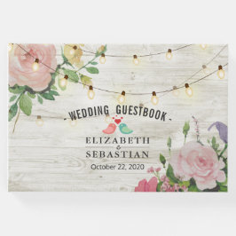 Rustic Wood String Lights Floral Wedding Guestbook Gastenboek