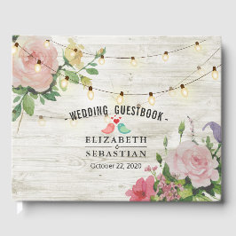 Rustic Wood String Lights Floral Wedding Guestbook Gastenboek