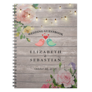 Rustic Wood String Lights Floral Wedding Guestbook Notitieboek