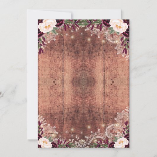 Rustic Wood & String Lights Floral Wedding Kaart (Achterkant)