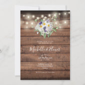 Rustic Wood String Lights Floral Wedding Kaart (Voorkant)