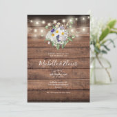 Rustic Wood String Lights Floral Wedding Kaart (Staand voorkant)