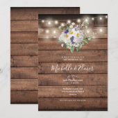Rustic Wood String Lights Floral Wedding Kaart (Voorkant / Achterkant)