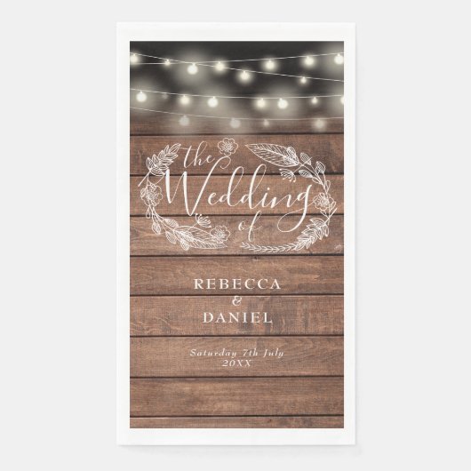 Rustic Wood String Lights Floral Wedding Servet (Voorkant)
