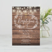 Rustic Wood String Lights Foliage Baptisme Kaart (Staand voorkant)