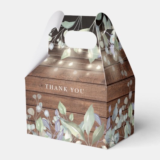 Rustic Wood String Lights Foliage Wedding Bedankdoosjes (Achterkant)