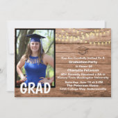 Rustic Wood & String Lights Foto Graduparty Kaart (Voorkant)