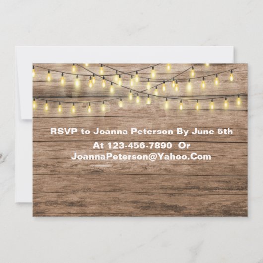 Rustic Wood & String Lights Foto Graduparty Kaart (Achterkant)