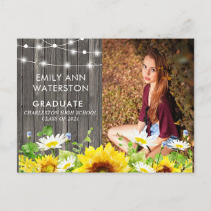 Rustic Wood & String Lights Foto Graduparty Uitnodiging Briefkaart