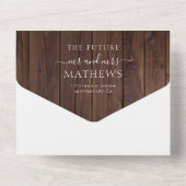 Rustic Wood String Lights Foto QR Code Weddenschap All In One Uitnodiging (Achterkant)