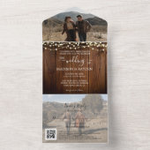 Rustic Wood String Lights Foto QR Code Weddenschap All In One Uitnodiging (Binnen)