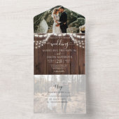 Rustic Wood String Lights Foto RSVP Wedding All In One Uitnodiging (Binnen)