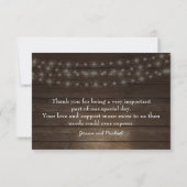 Rustic Wood String Lights Foto Weddenschap Harteli Bedankkaart (Achterkant)