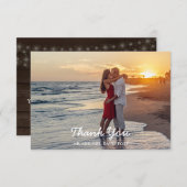 Rustic Wood String Lights Foto Weddenschap Harteli Bedankkaart (Voorkant / Achterkant)