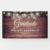 Rustic Wood String Lights Graduation Party Spandoek (Horizontaal)