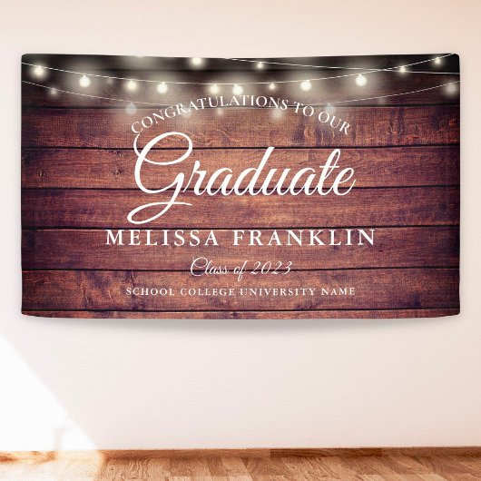 Rustic Wood String Lights Graduation Party Spandoek