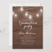 Rustic Wood String Lights Graduparty-kaart Kaart (Voorkant)