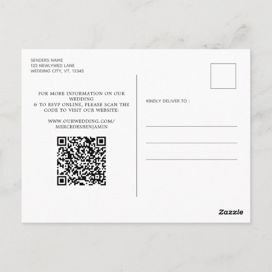 Rustic Wood String Lights Greenery QR Code Weddens Briefkaart (Achterkant)