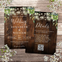 Rustic Wood String Lights Greenery QR Code Weddens