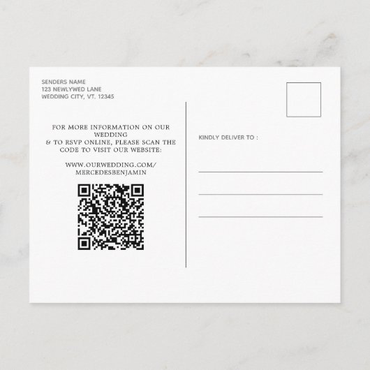 Rustic Wood String Lights Greenery QR Code Weddens Uitnodiging Briefkaart (Achterkant)